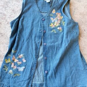 Vintage Country Store Blue Denim Vest with Embroidery
